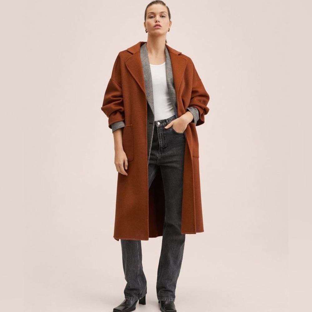 Stylish Burnt Orange Brown Long Coat Medium NWOT - Picture 8 of 14